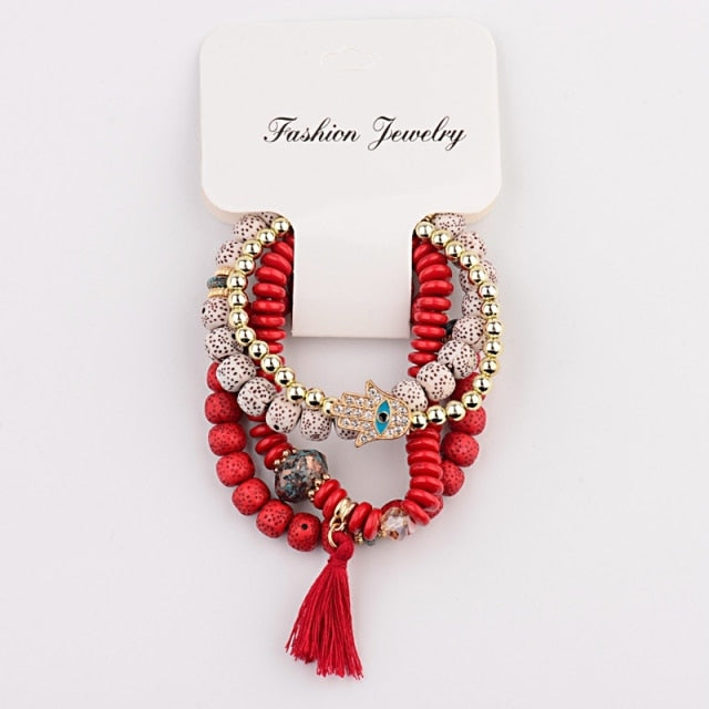 CZ Hand Natural Stone Beads Tassel Pendents Bracelets