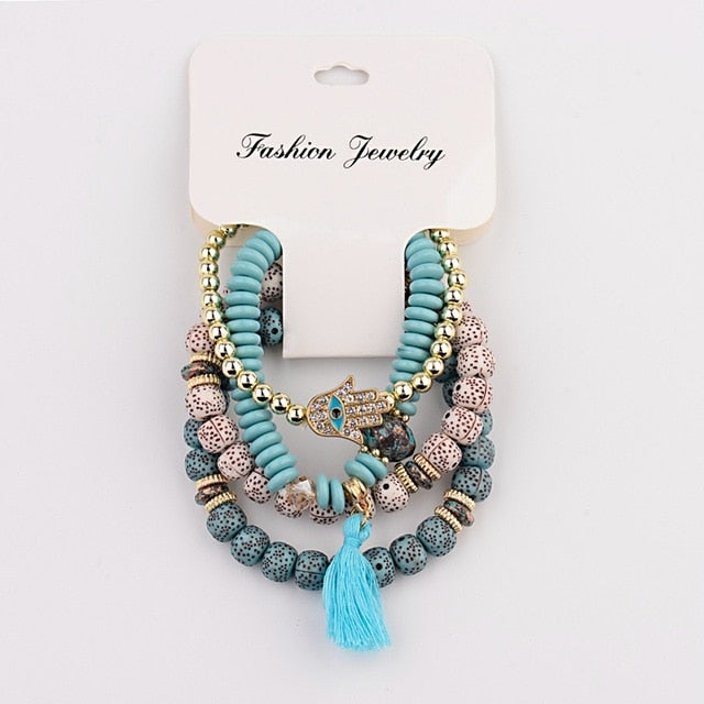 CZ Hand Natural Stone Beads Tassel Pendents Bracelets