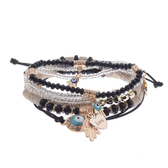 CZ Hand Natural Stone Beads Tassel Pendents Bracelets