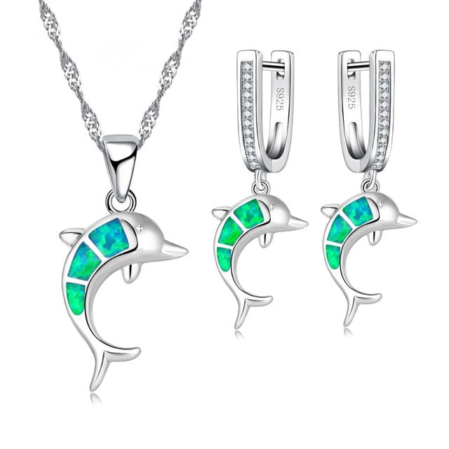 Beautiful Cute Blue imitation Opal Dolphin Jewelry Sets