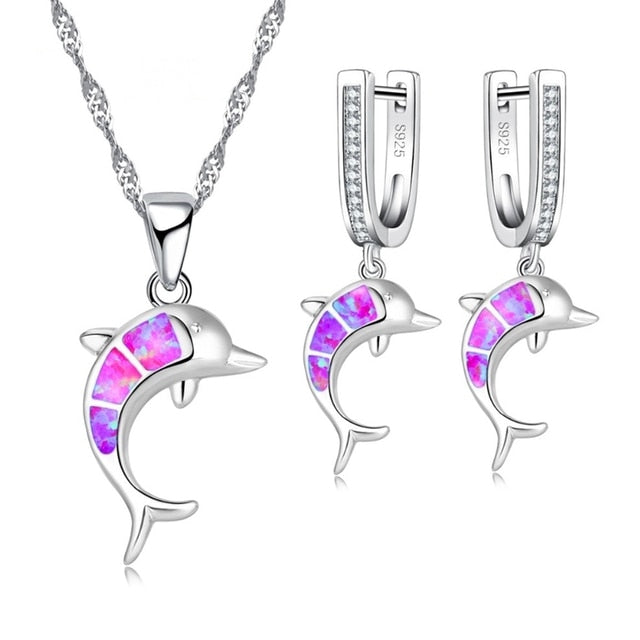 Beautiful Cute Blue imitation Opal Dolphin Jewelry Sets