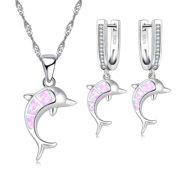 Beautiful Cute Blue imitation Opal Dolphin Jewelry Sets