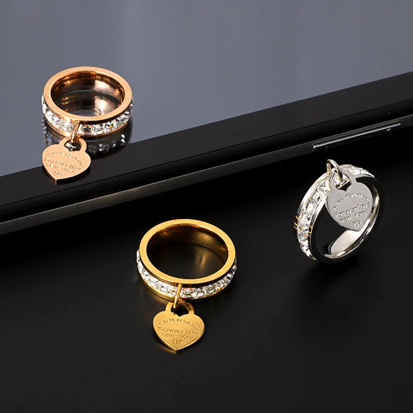 Stainless Steel Rings Wedding Engagement Love Heart Charm Rings
