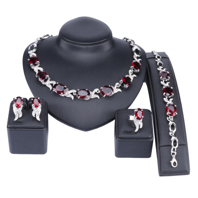 Gold Color Red Crystal Trendy Necklace Jewelry Sets
