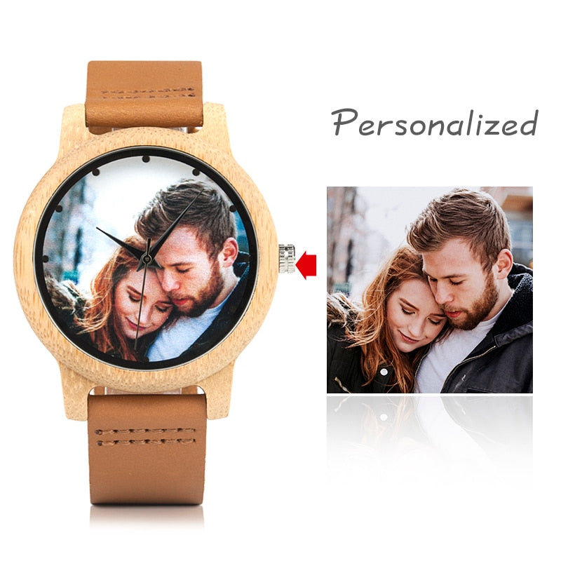 Personality Lovers Watches UV Printing Photos Customers Bamboo Watch