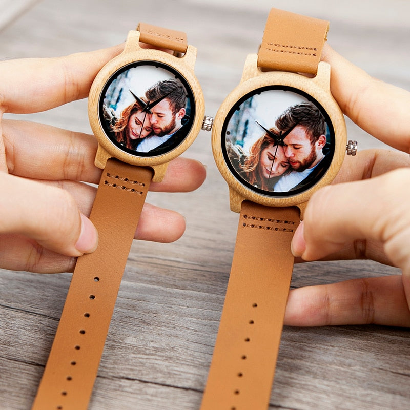 Personality Lovers Watches UV Printing Photos Customers Bamboo Watch