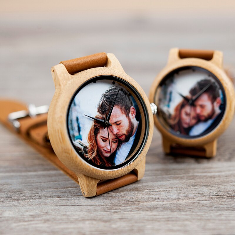 Personality Lovers Watches UV Printing Photos Customers Bamboo Watch