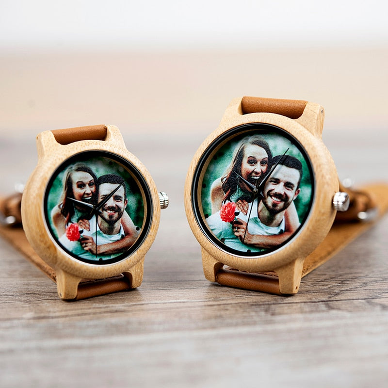 Personality Lovers Watches UV Printing Photos Customers Bamboo Watch