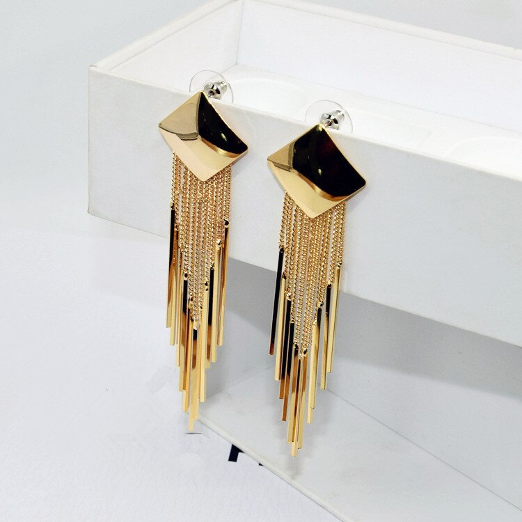 Geometric Square Long Tassel Earrings