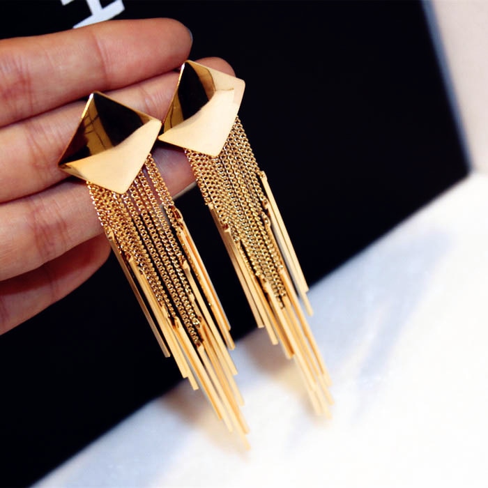 Geometric Square Long Tassel Earrings