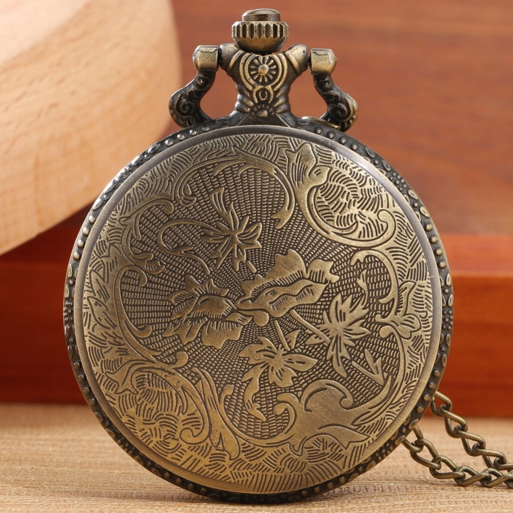 Antique Steampunk Bronze Spine Ribs Hollow Quartz Pocket Watch