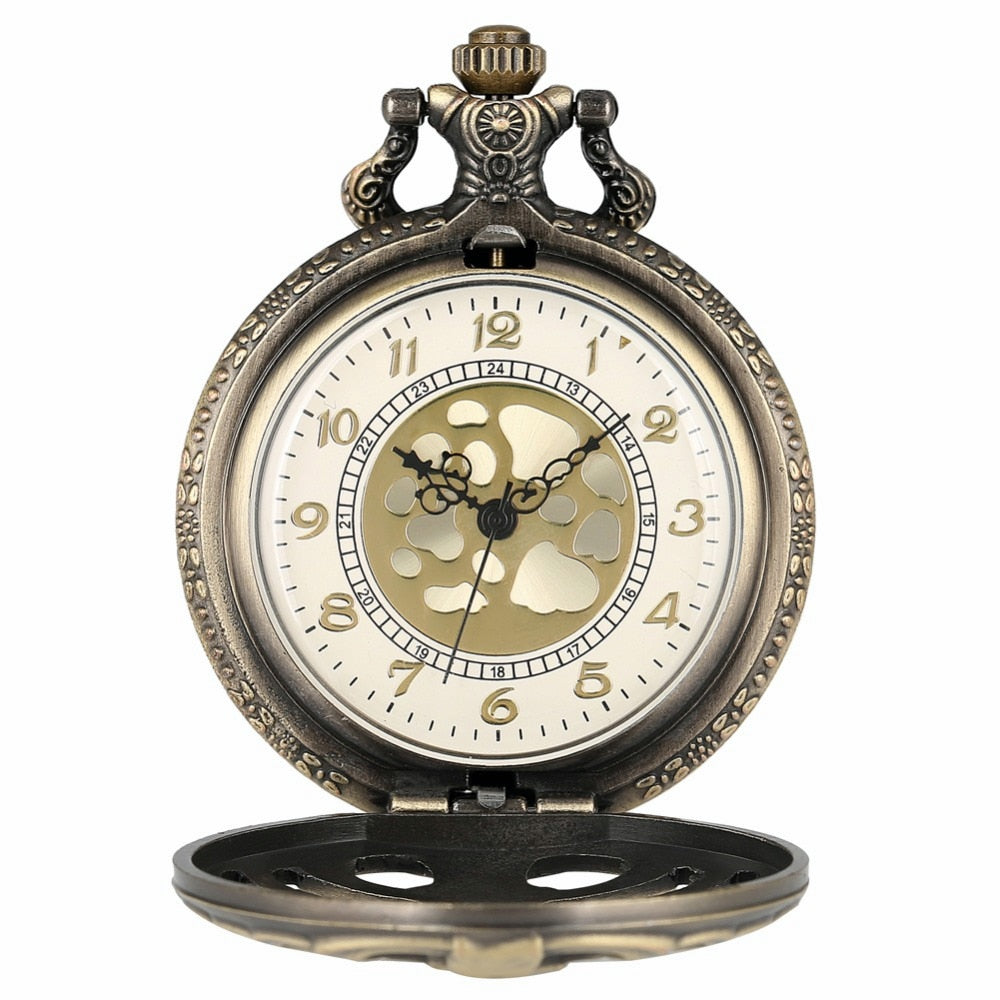 Antique Steampunk Bronze Spine Ribs Hollow Quartz Pocket Watch