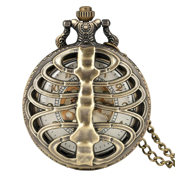 Reloj de bolsillo de cuarzo hueco con nervaduras de bronce estilo steampunk antiguo