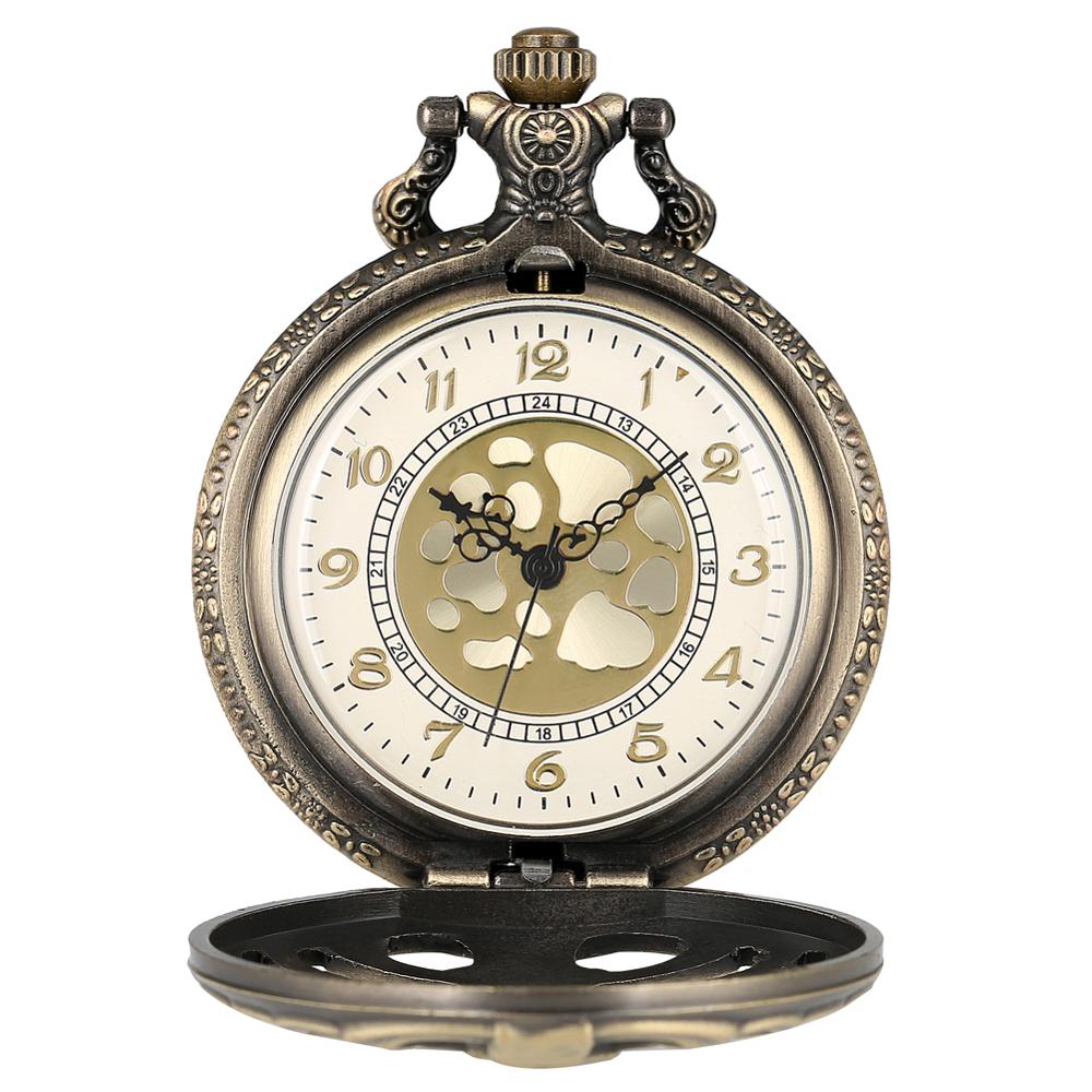 Antique Steampunk Bronze Spine Ribs Hollow Quartz Pocket Watch