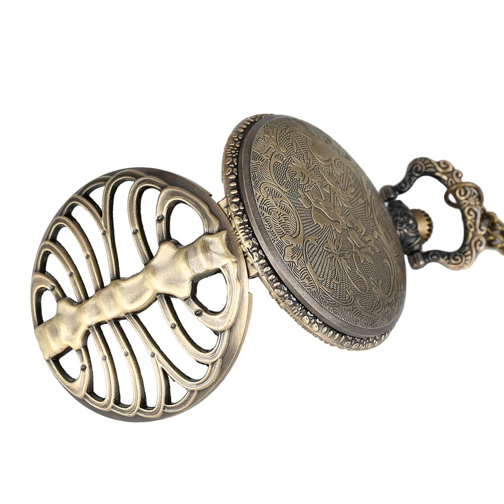Antique Steampunk Bronze Spine Ribs Hollow Quartz Pocket Watch