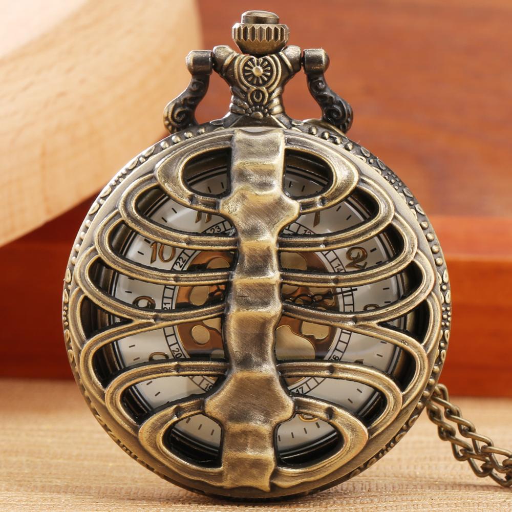 Antique Steampunk Bronze Spine Ribs Hollow Quartz Pocket Watch