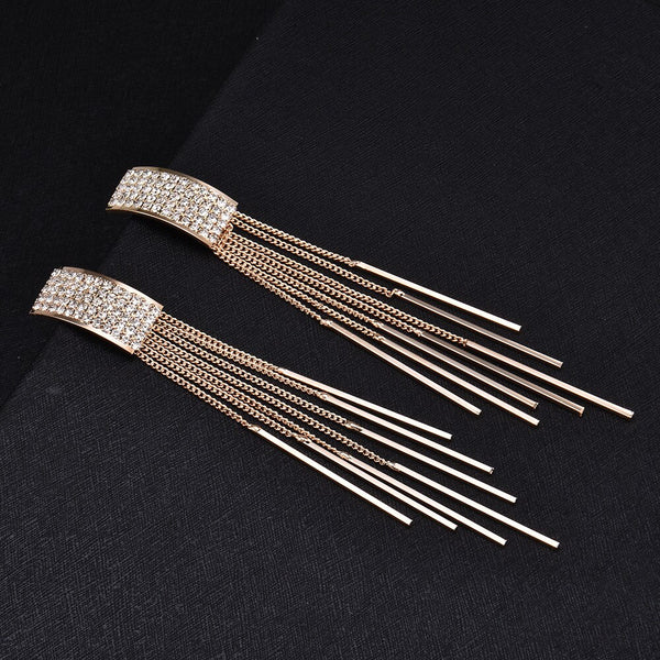 Nuevos pendientes largos con borlas de cristal en color dorado para mujer