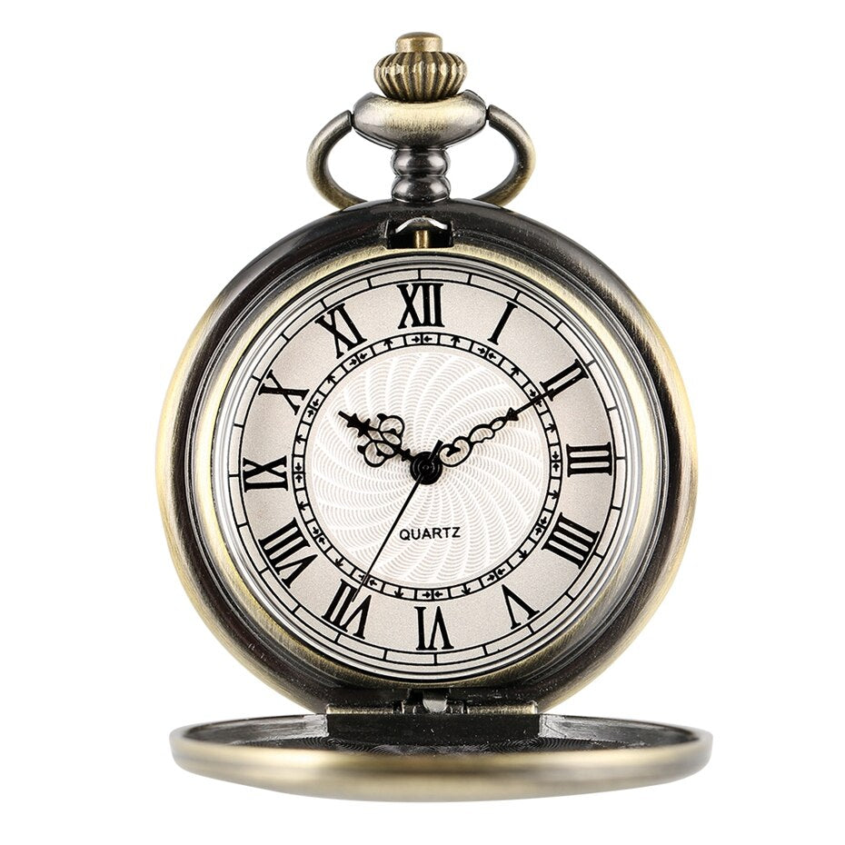 Gold Delicate Carved Pattern Shield Quartz Pocket Watch