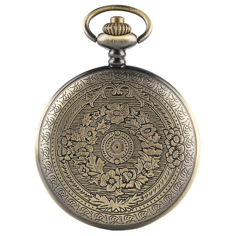 Gold Delicate Carved Pattern Shield Quartz Pocket Watch