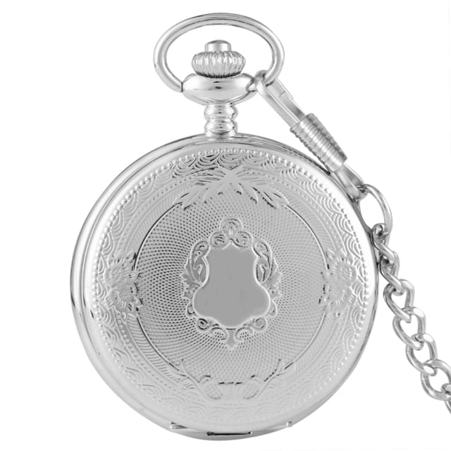 Gold Delicate Carved Pattern Shield Quartz Pocket Watch