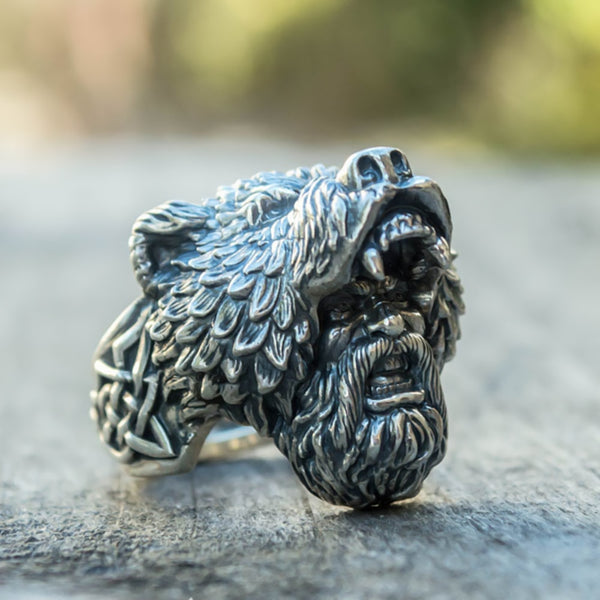Mens Silver Color Viking Bear Warrior 316L Stainless Steel Biker Rings