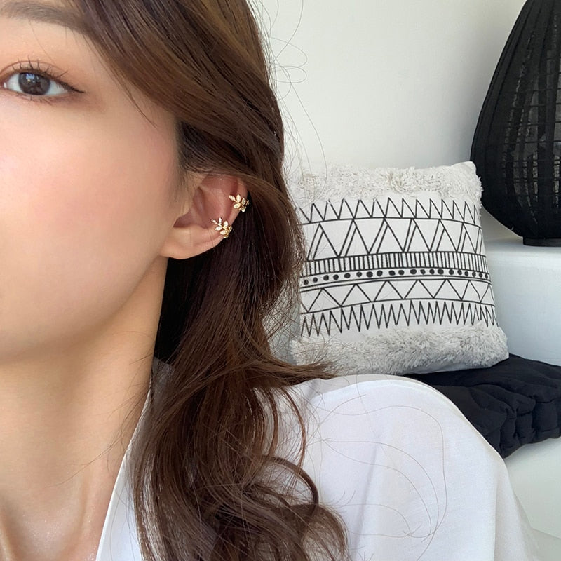 New Delicate Zircon Cute Metal Leaf Ear Clips For Women