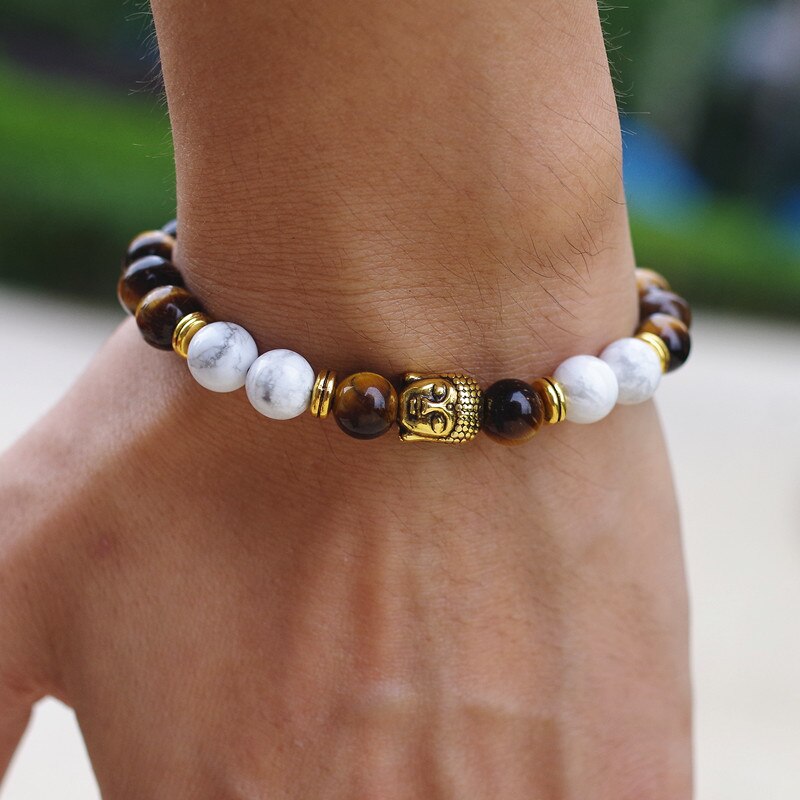 8MM Tiger Eye Stone Yoga  Mala Buddha Bracelet