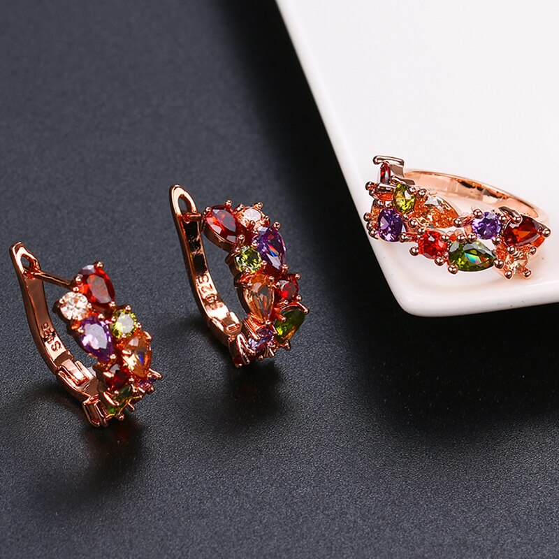 Fashion Multicolor Mona Lisa Ring Earrings Sets for Women