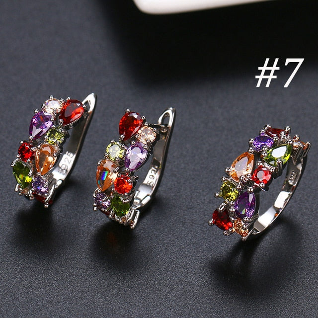 Fashion Multicolor Mona Lisa Ring Earrings Sets for Women