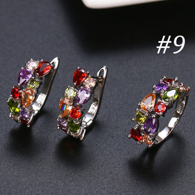 Fashion Multicolor Mona Lisa Ring Earrings Sets for Women