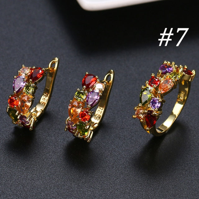 Fashion Multicolor Mona Lisa Ring Earrings Sets for Women