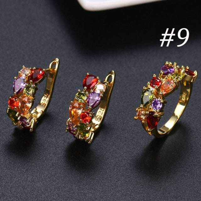 Fashion Multicolor Mona Lisa Ring Earrings Sets for Women