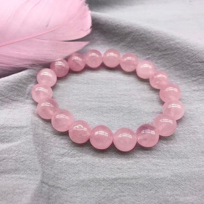 Pink Rose Powder crystal Quartz Natural Stone Streche Bracelet