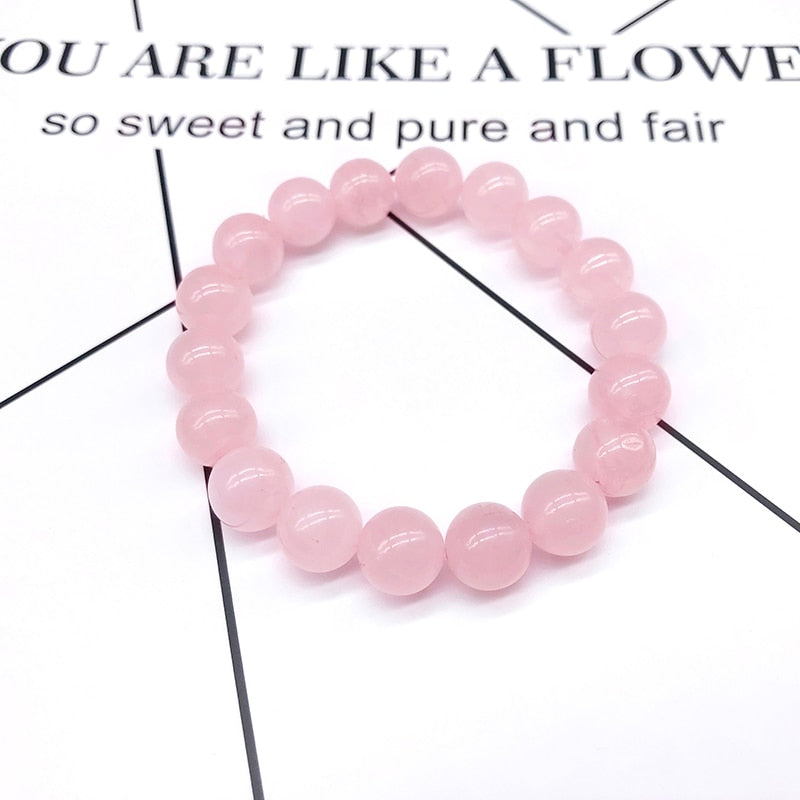 Pink Rose Powder crystal Quartz Natural Stone Streche Bracelet
