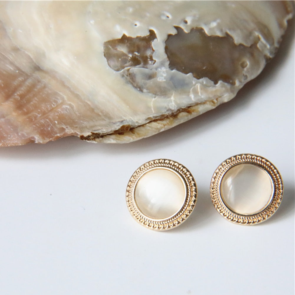 Vintage Round Marble Opal Stone Big Stud Earrings Women