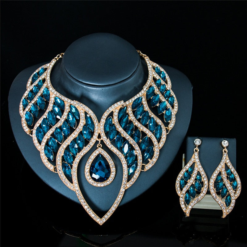Luxury Fashion Waterdrop Crystal Necklace Earrings Jewelry Set – Gofaer ...
