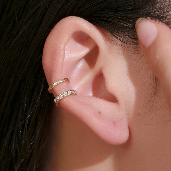 Pendientes de clip de cristal con forma de U doble