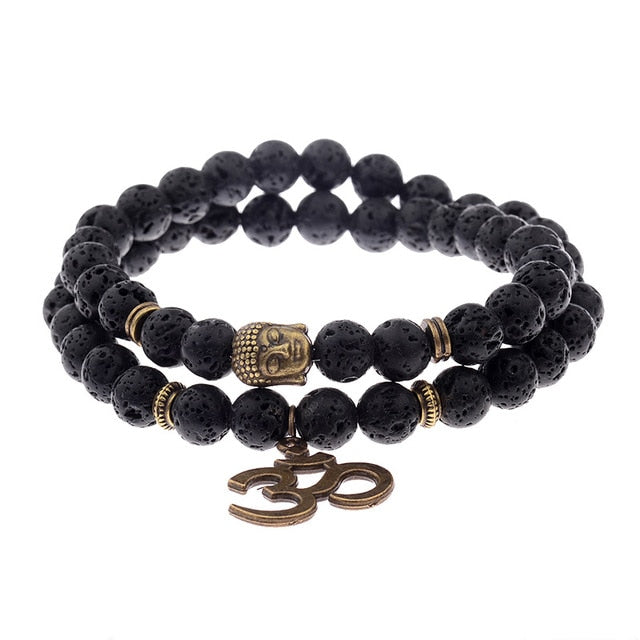 Antique Yoga Om Charm Metal Pendant Buddha Men Bracelet
