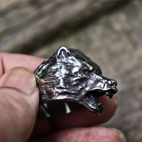 Ancient Wolf 316L Stainless Steel Ring Mens Vintage Biker Rings