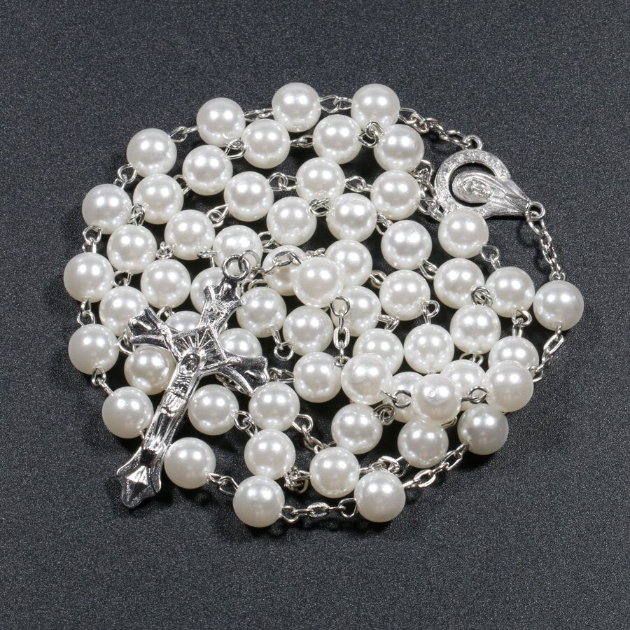 Religion Christian Faux pearl Rosary necklace
