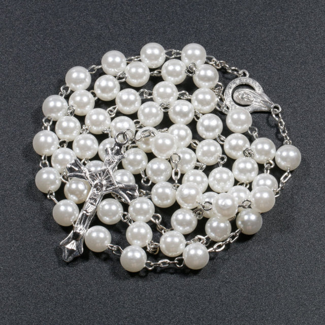 Religion Christian Faux pearl Rosary necklace