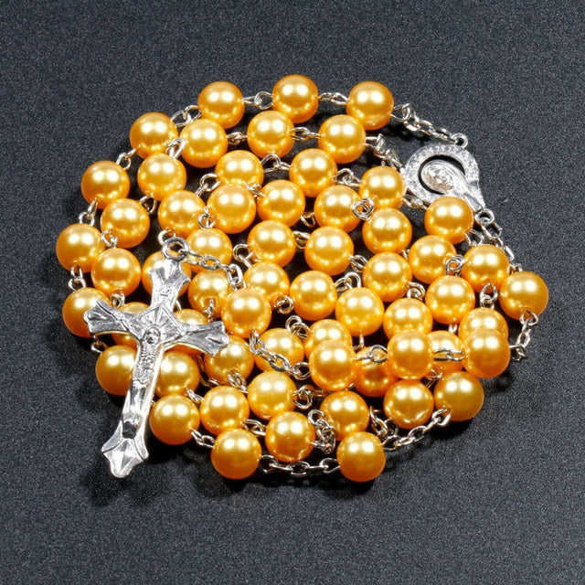Religion Christian Faux pearl Rosary necklace