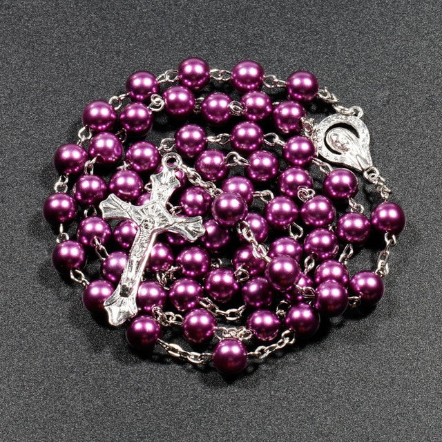 Religion Christian Faux pearl Rosary necklace