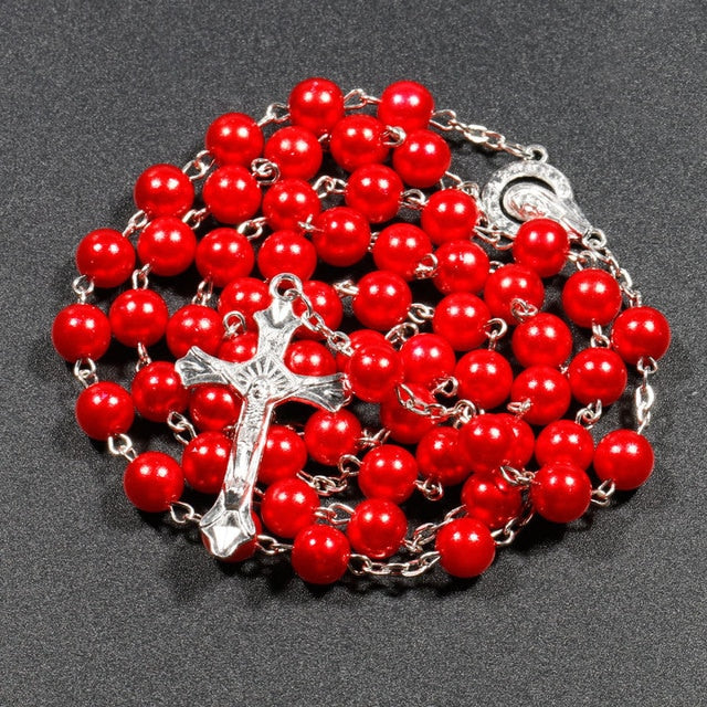 Religion Christian Faux pearl Rosary necklace