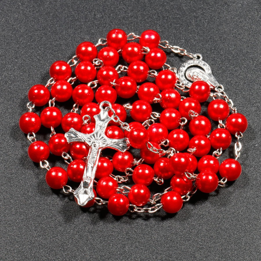 Religion Christian Faux pearl Rosary necklace