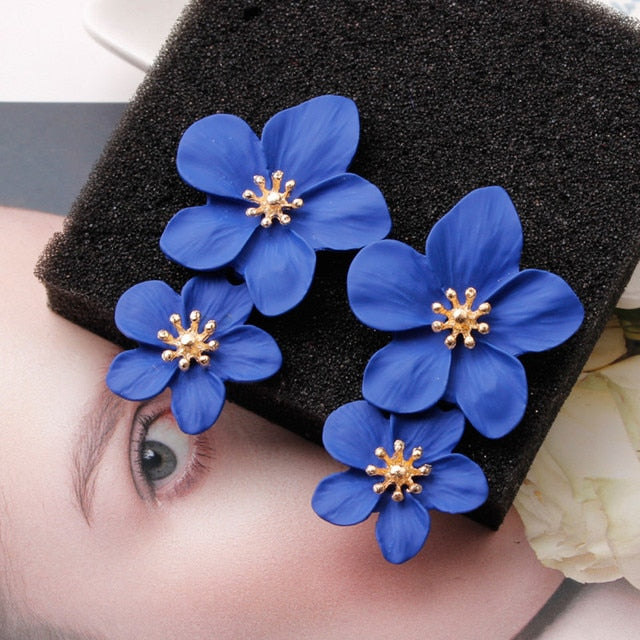 Korean Big Double Flower Drop Earrings