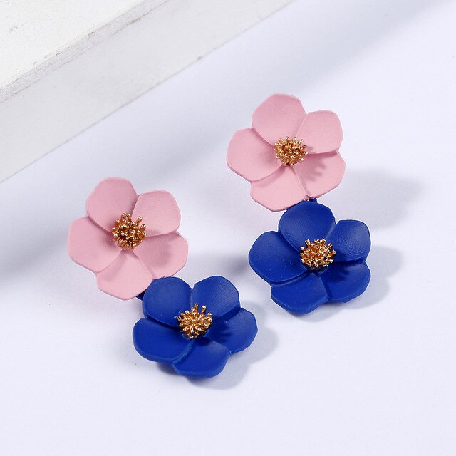 Korean Big Double Flower Drop Earrings