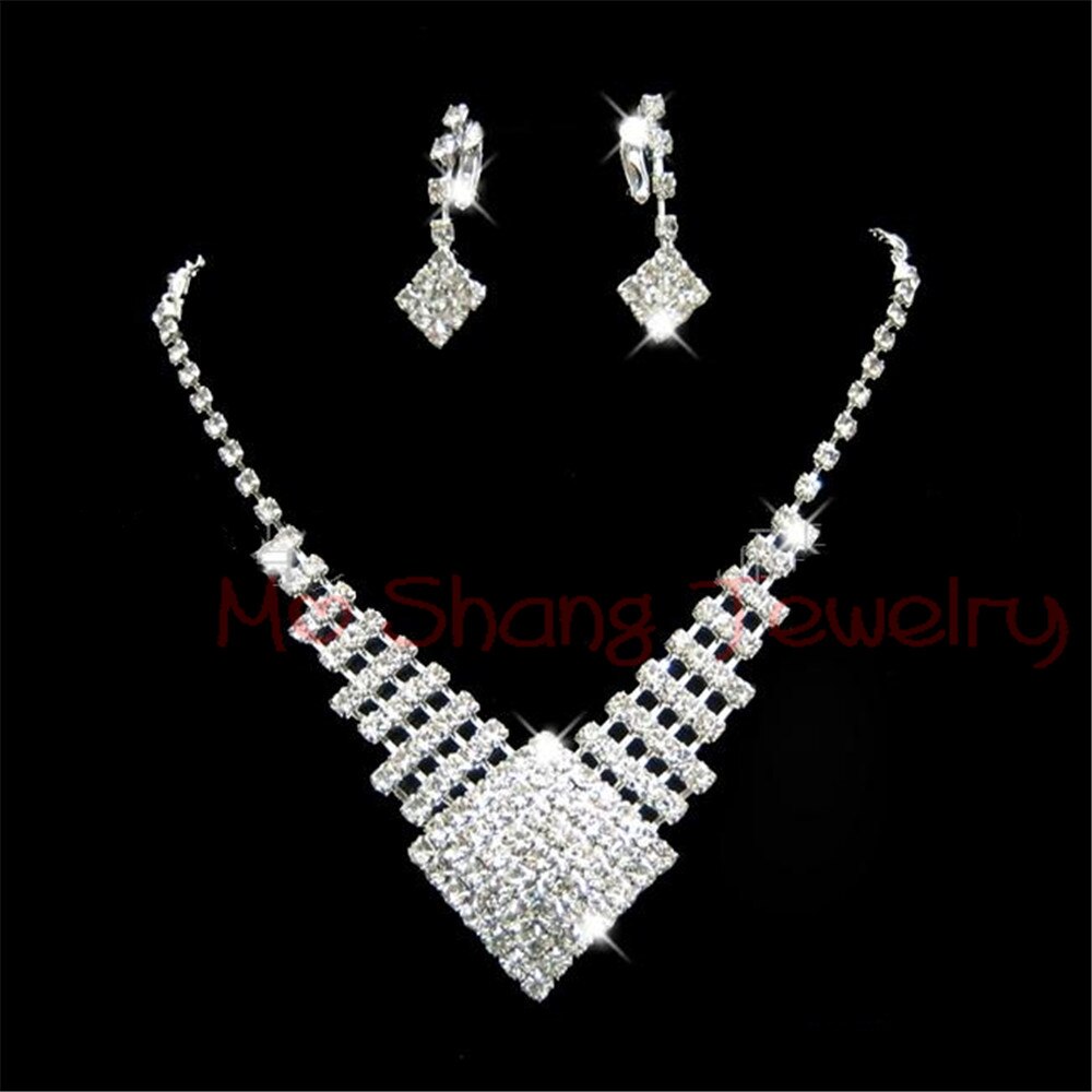 White Crystal Rhinestones Silver Plated  Jewelry Set