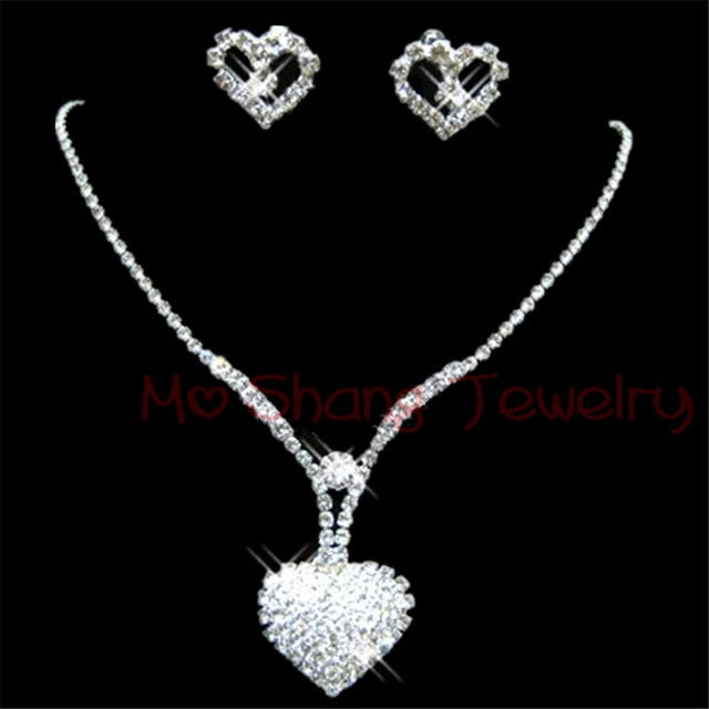 White Crystal Rhinestones Silver Plated  Jewelry Set
