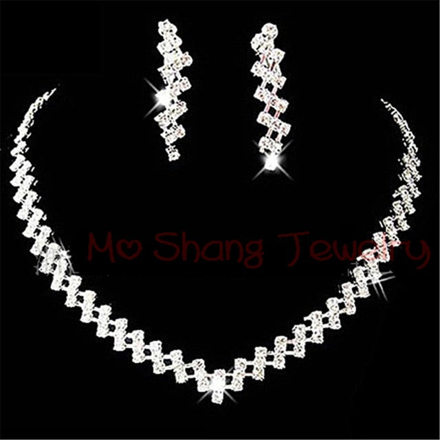 White Crystal Rhinestones Silver Plated  Jewelry Set